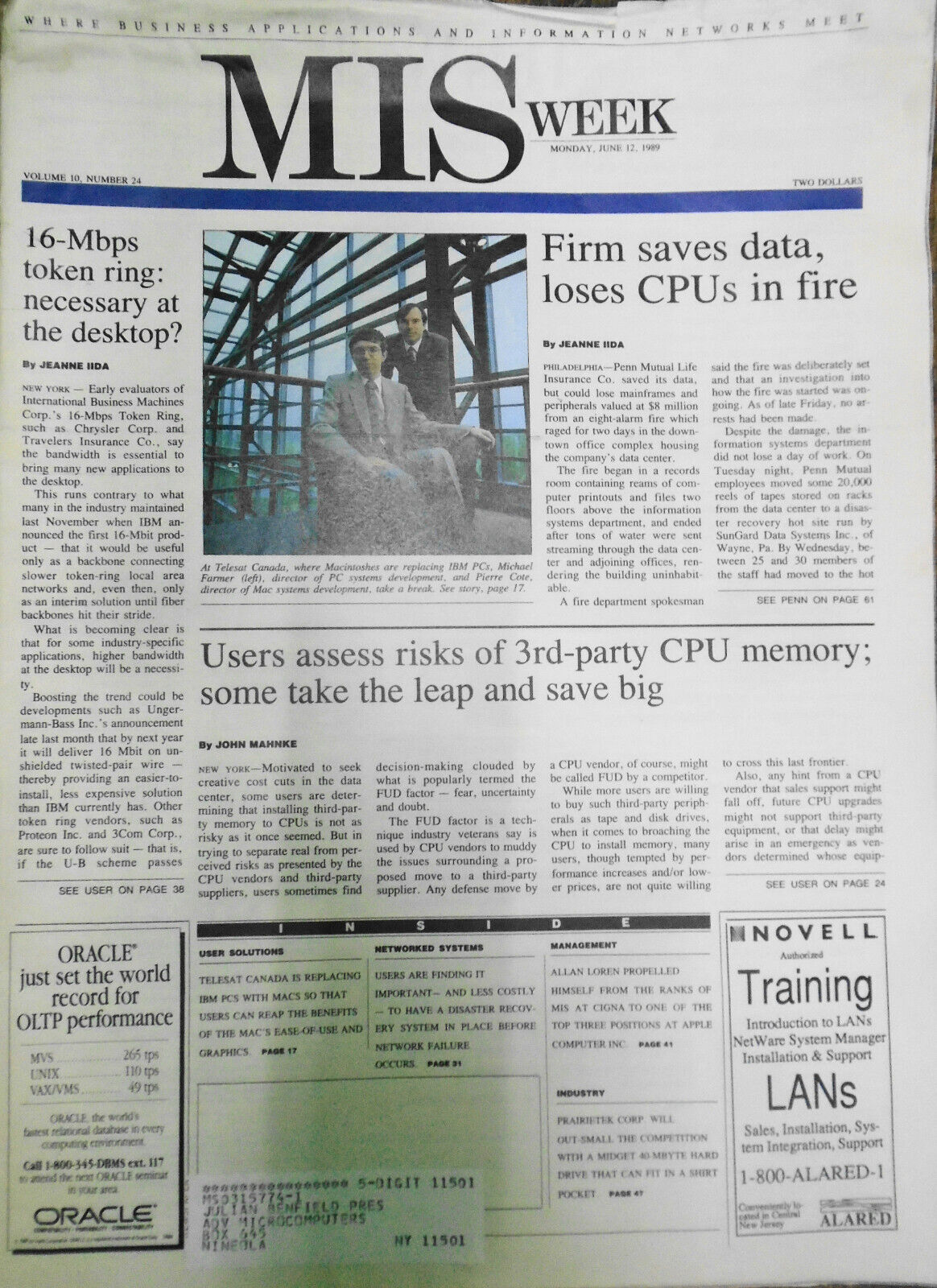 MIS Week, June 12, 1989 - IBM, AT&T, Tandem Computer, Bell Atlantic, etc news
