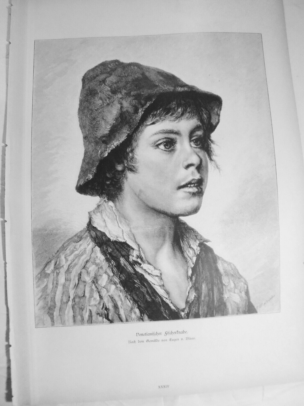 Venetianischer Fischerknabe, by Eugen von Blaas -- 1884 Original antique print