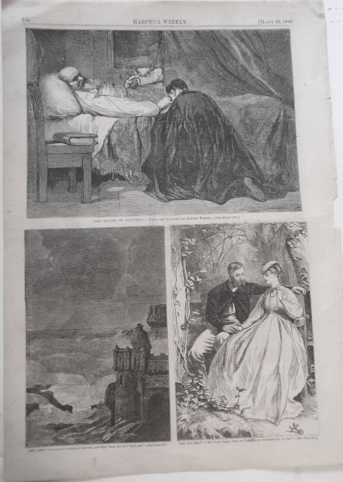 "The Death Of Columbus" (Story On Verso) - Harper's Weekly, March 28, 1868