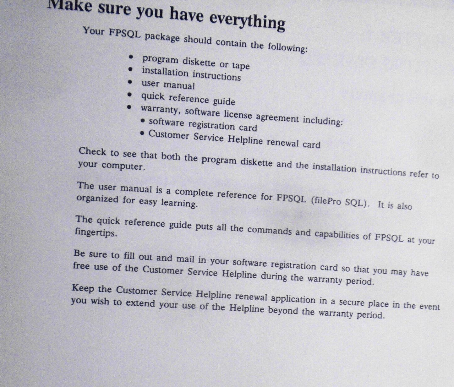 Filepro FPSQL Beta Test Program - Version 00.01.00, 1987 Manual & MSDOS software