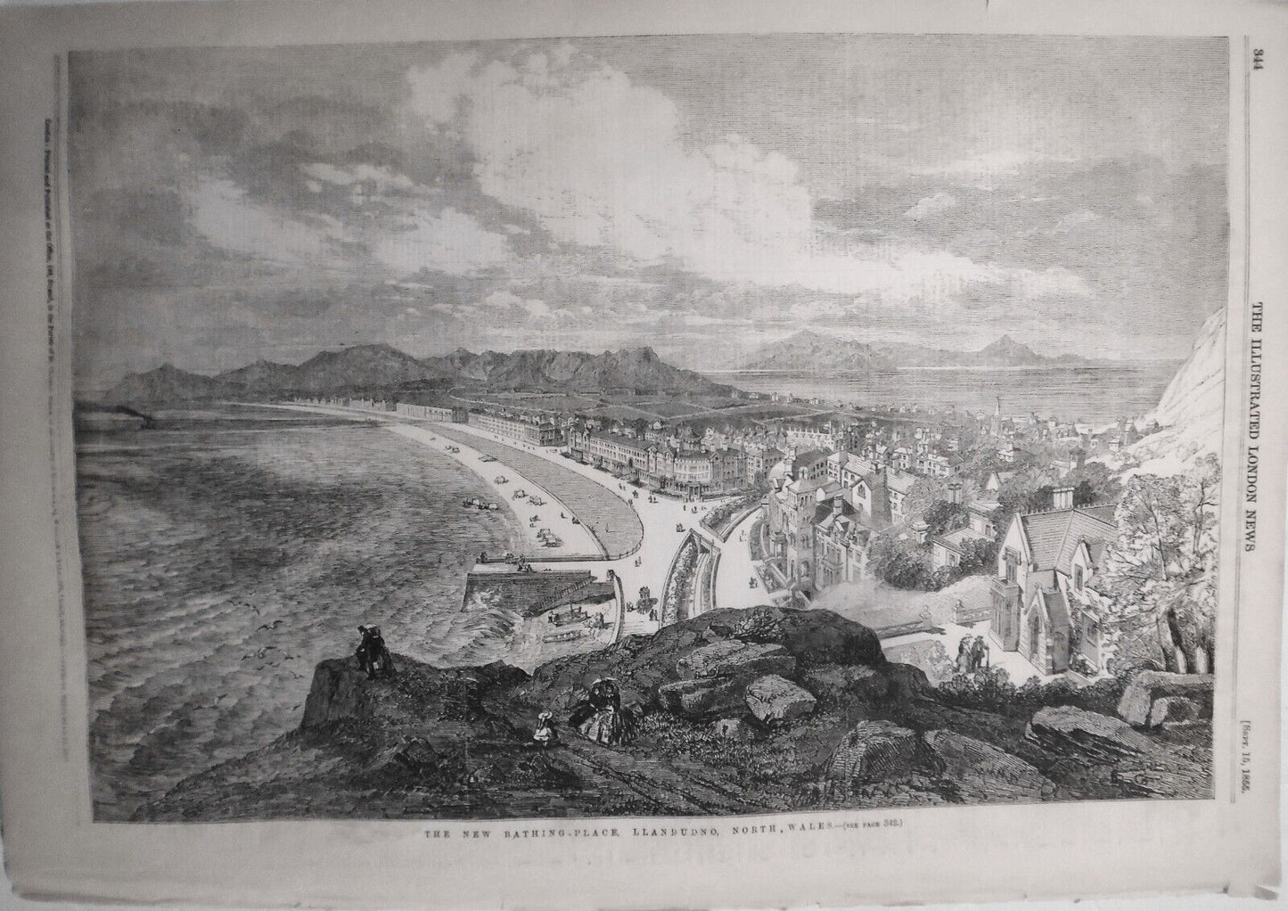 1855 The new bathing-place, Llandudno, North Wales. Original print.