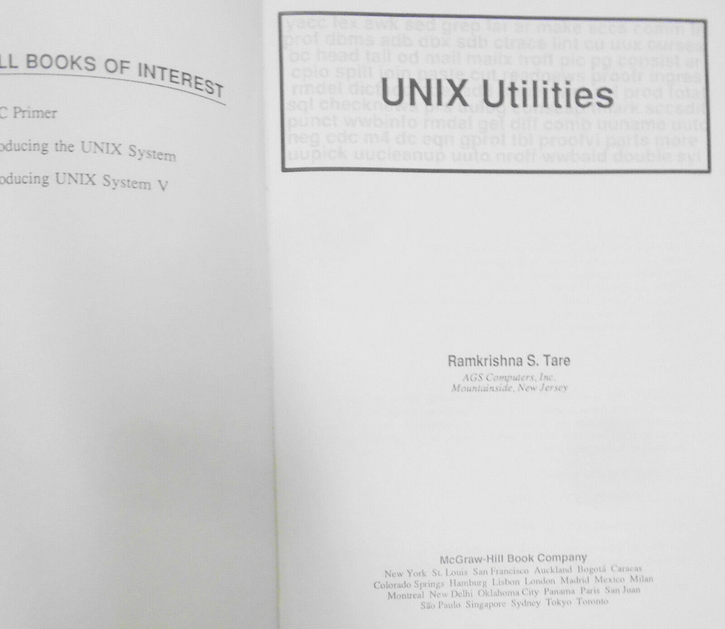 Ramkrishna S. Tare : Unix Utilities. 1987. PB.