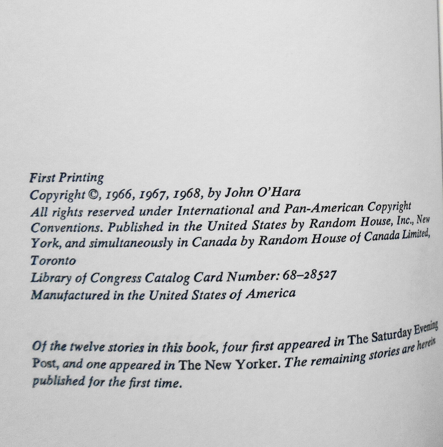 John O’Hara : And other Stories, 1968. First edition,1st printing Hardcover / DJ