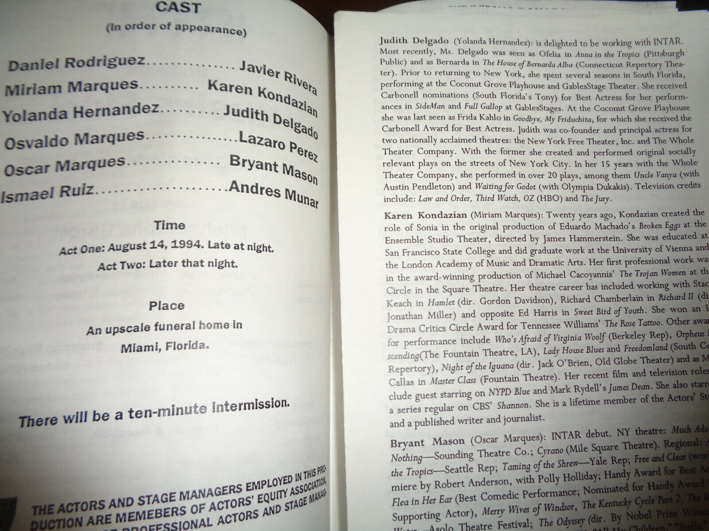 KISSING FIDEL, by Eduardo Machado - PROGRAM - 2005 Intar At the Kirk Theater NYC