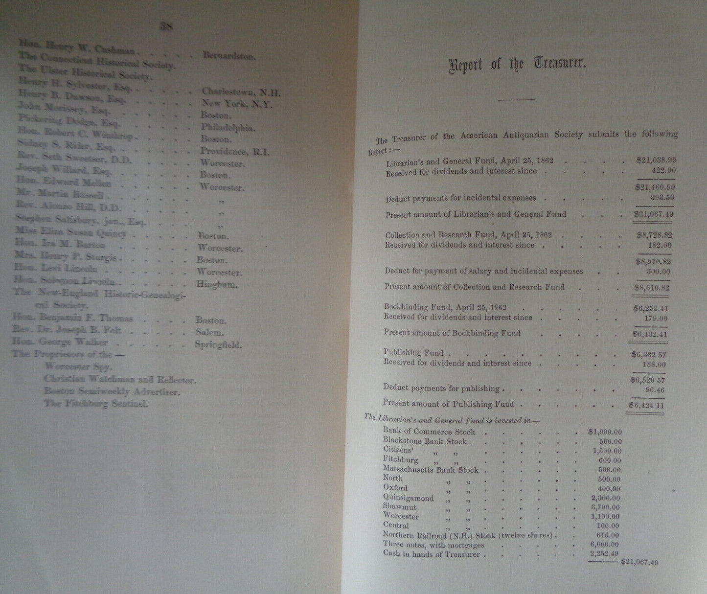 PROCEEDINGS OF AMERICAN ANTIQUARIAN SOCIETY, AT ANNUAL MEET, WORCESTER, Oct 1862