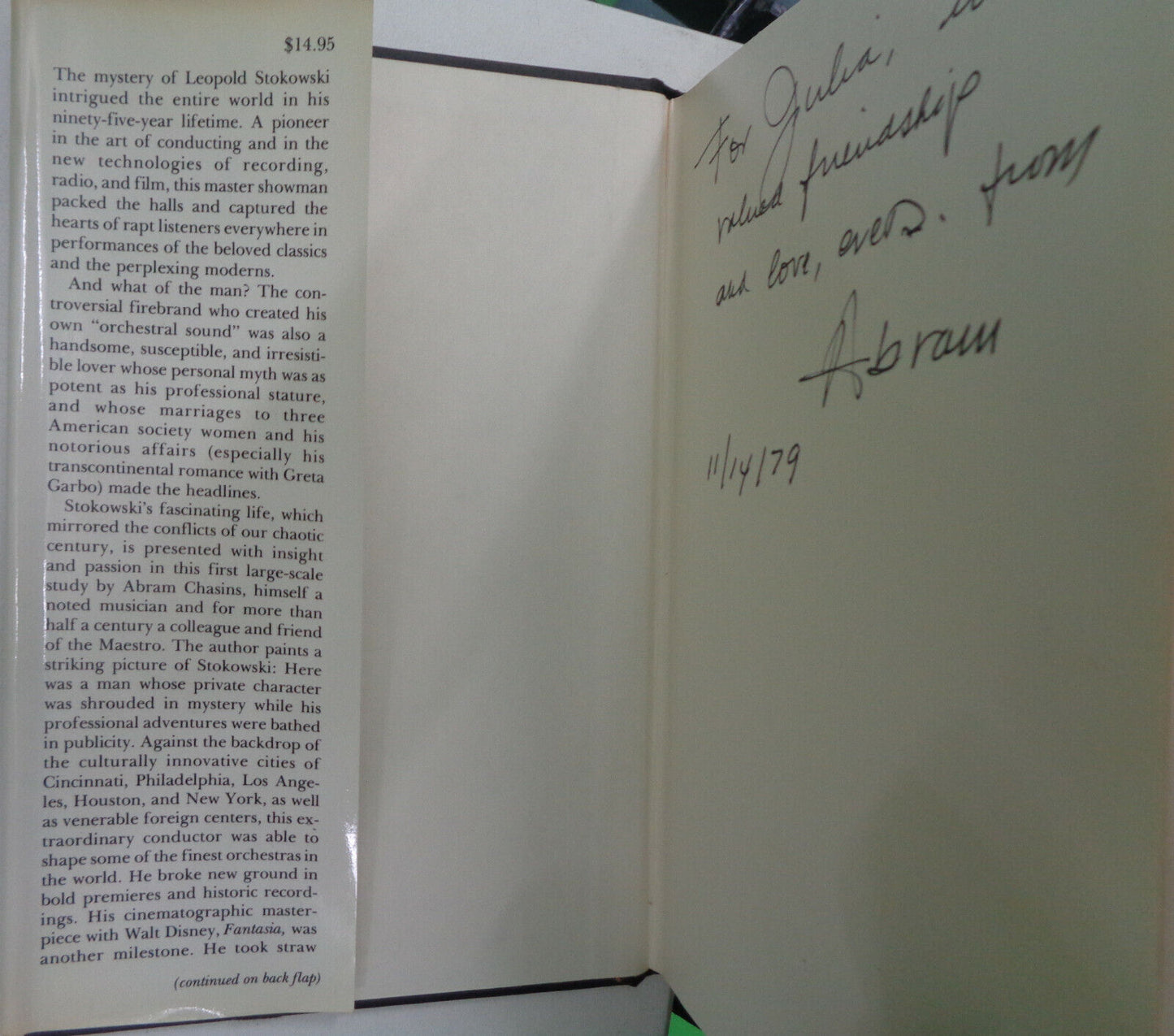 Leopold Stokowski. A Profile, by Abram Chasins - SIGNED First Edition, 1979