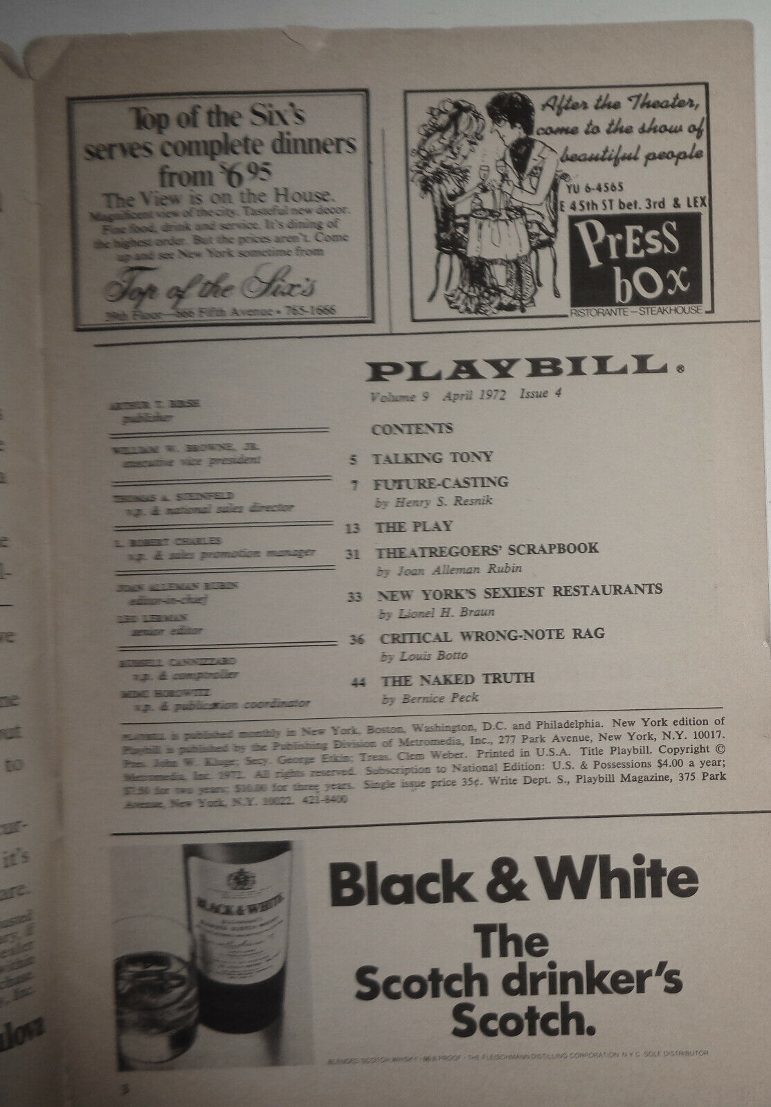 AN EVENING WITH RICHARD NIXON AND... PLAYBILL - PREMIERE PERFORMANCE, APRIL 1972