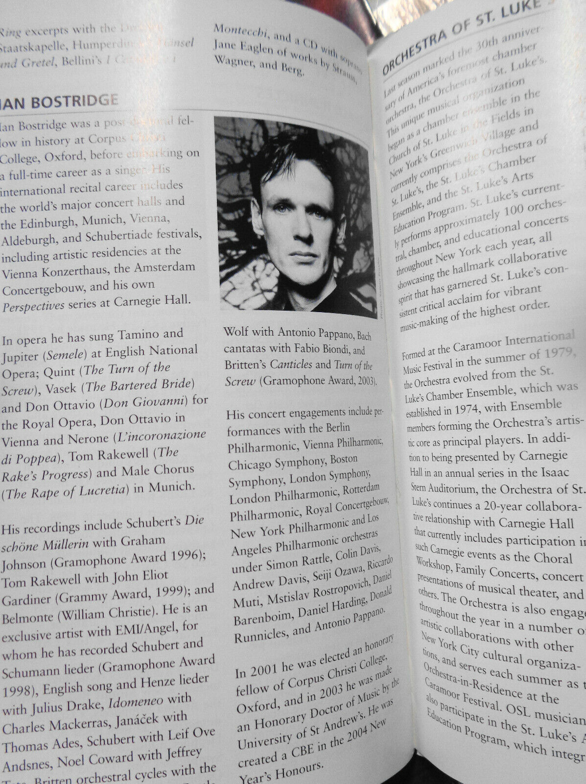 ORCHESTRA OF ST. LUKES, IAN BOSTRIDGE - PLAYBILL MARCH 19, 2006 - CARNEGIE HALL