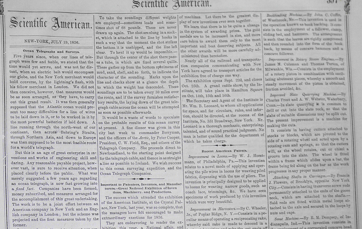 Scientific American, July 19, 1856. American vs European photographs; telegraphy