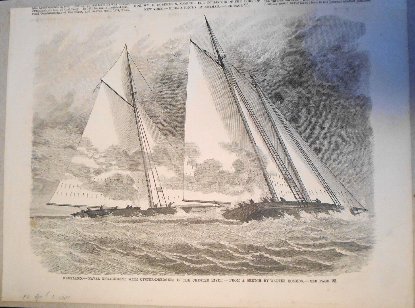 Maryland, Naval Engagement With Oyster Dredgers In Chester River. 1881 Leslie's
