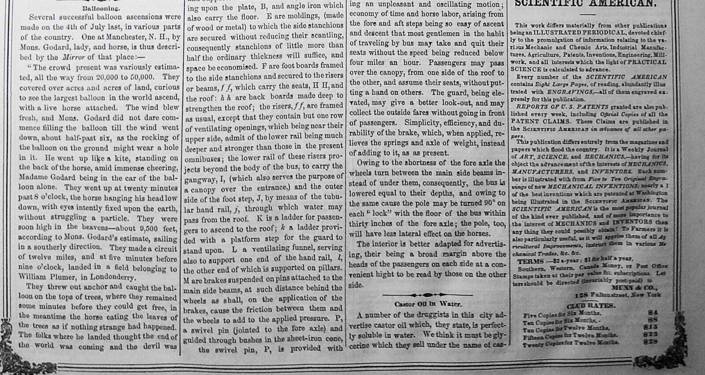 Scientific American, July 26, 1856. Ballooning; Railroad & Steamboats accidents
