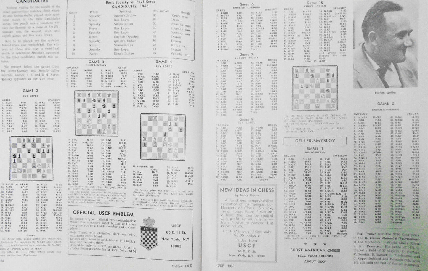 Chess Life, June 1965 - Bobby Fischer at the UN, Spassky-Keres Candidates match
