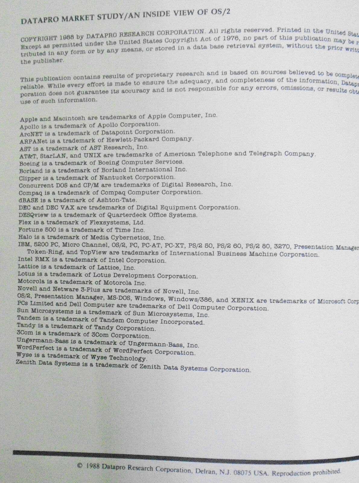 An Inside View of OS/2 - Datapro Market Study, 1988