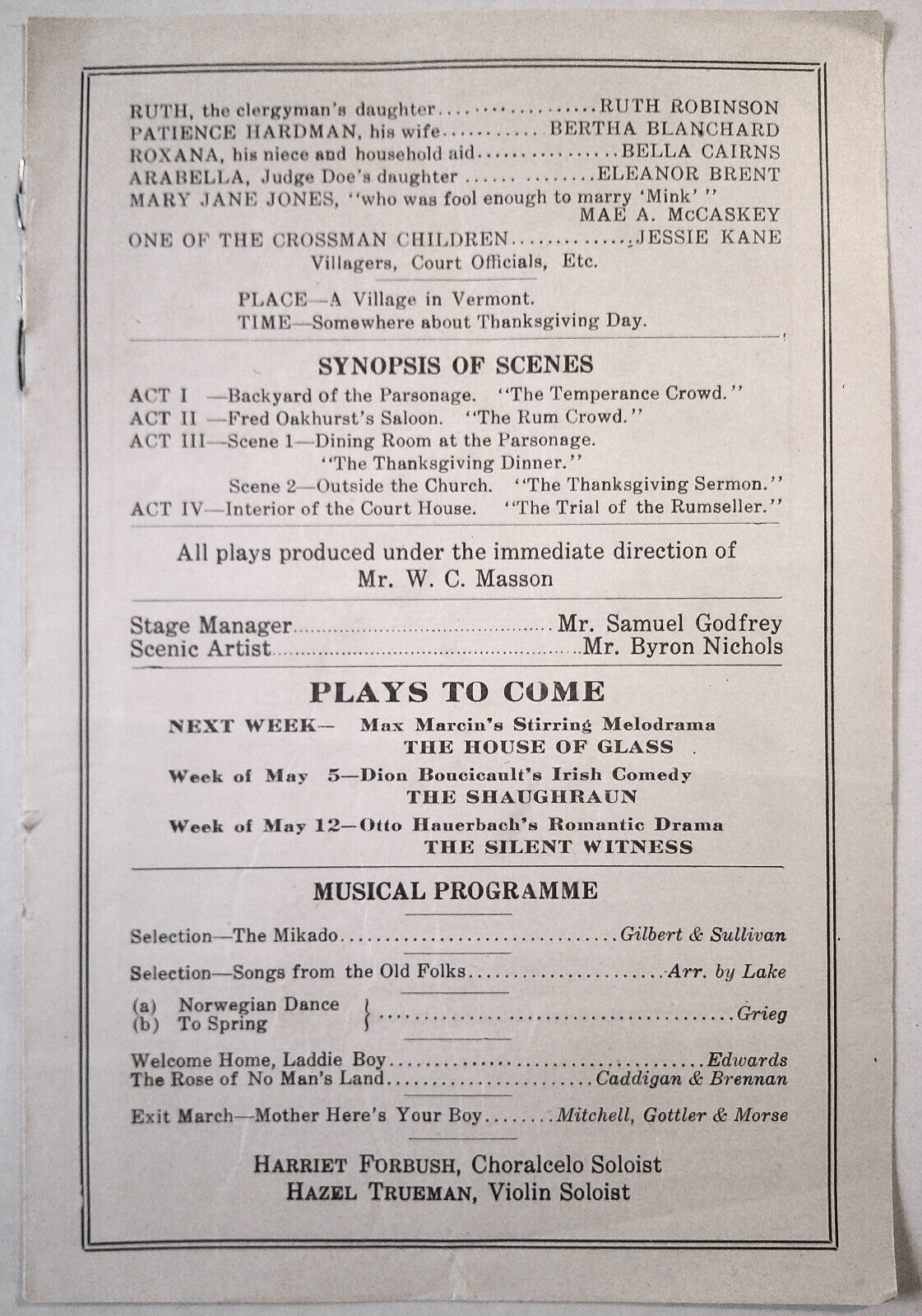 A Temperance Town : 6 Boston Theater program sections, 1892 - 1922