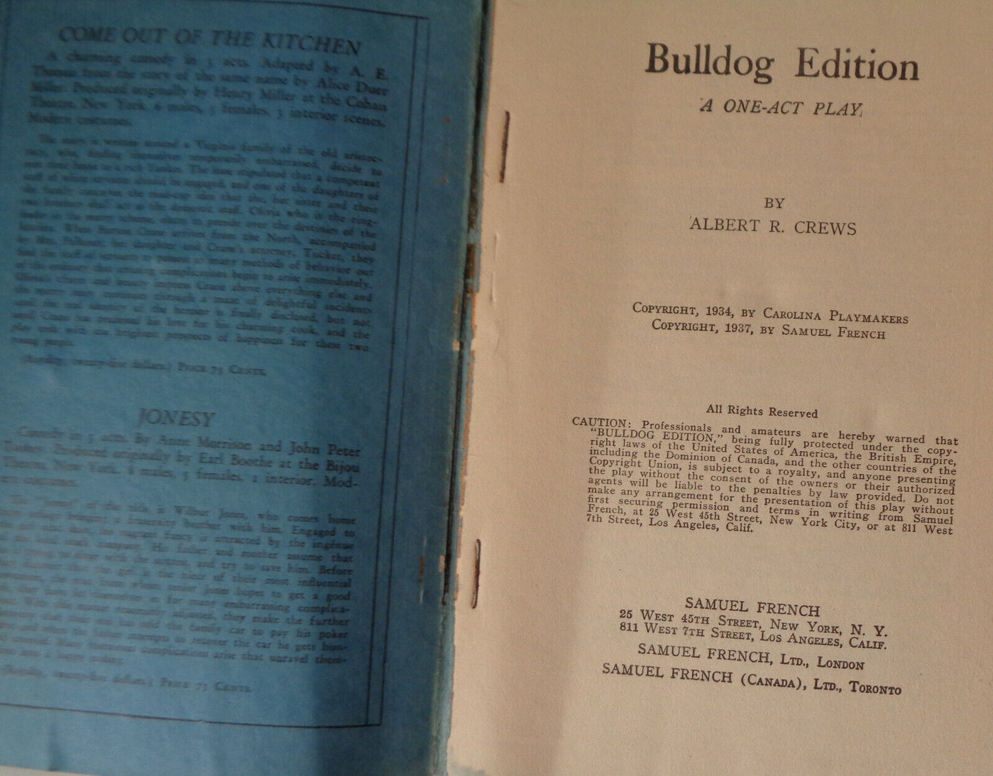 Bulldog edition, a one-act play, by Albert R Crews. 1937