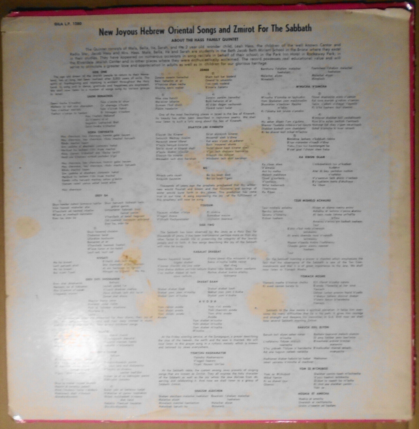New joyous Hebrew Oriental songs and Zmirot for the Sabbath - Hass Family LP