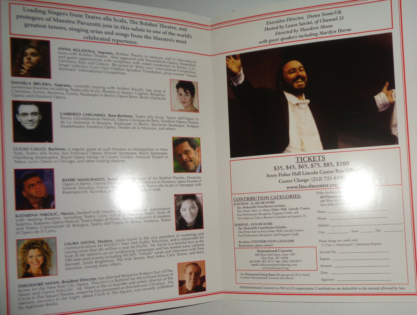 FOR LUCIANO PAVAROTTI, WITH LOVE - SOUVENIR BROCHURE - FEB 14, 2008