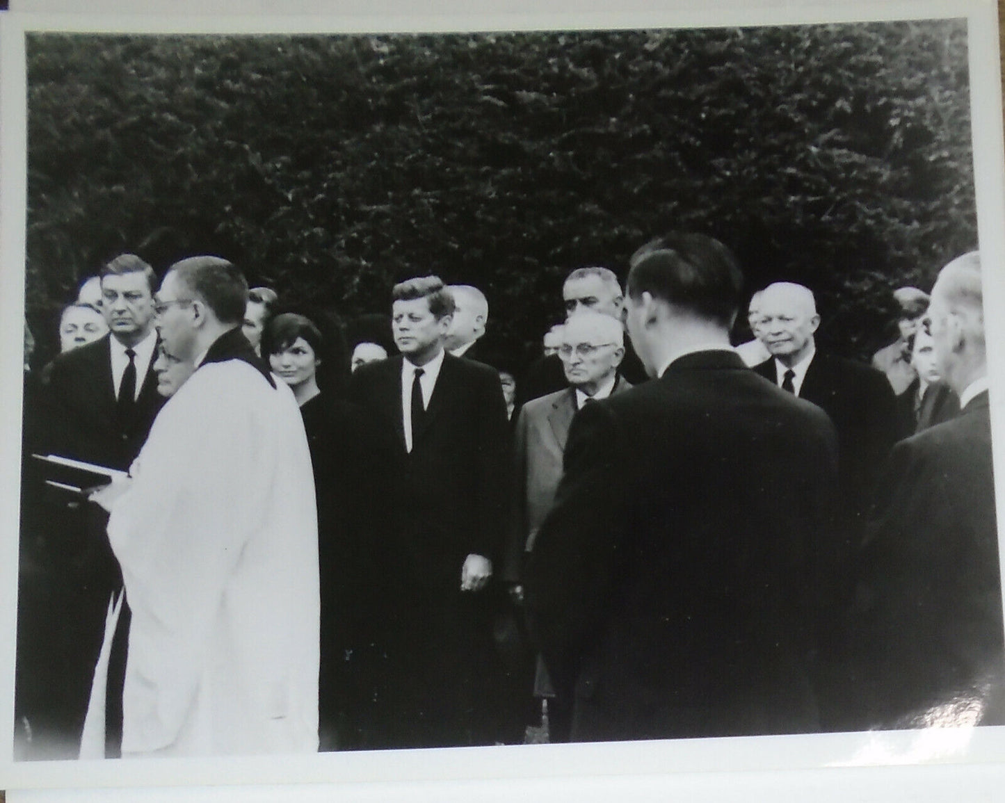 1962 President and Mrs Kennedy at funeral of Eleanor Roosevelt with 3 Presidents