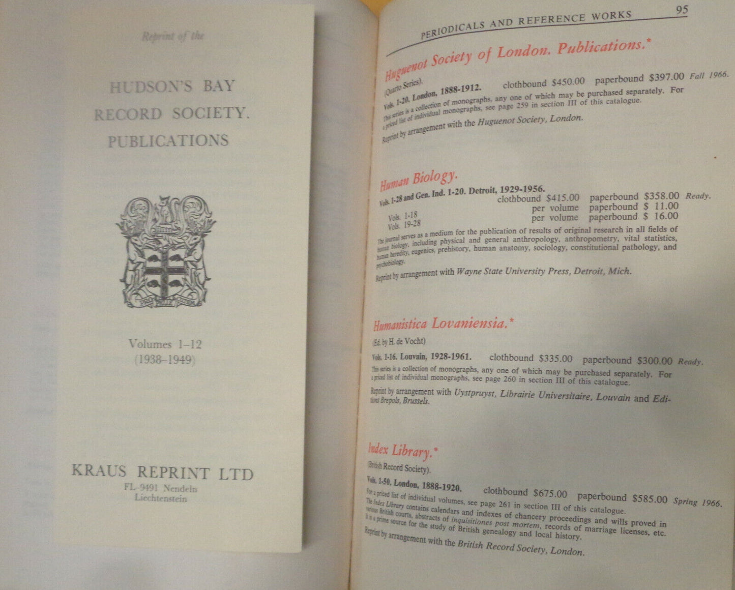 KRAUS REPRINTS: THIRD GENERAL CATALOGUE, 1966-67 :PERIODICALS, REFERENCE WORKS..