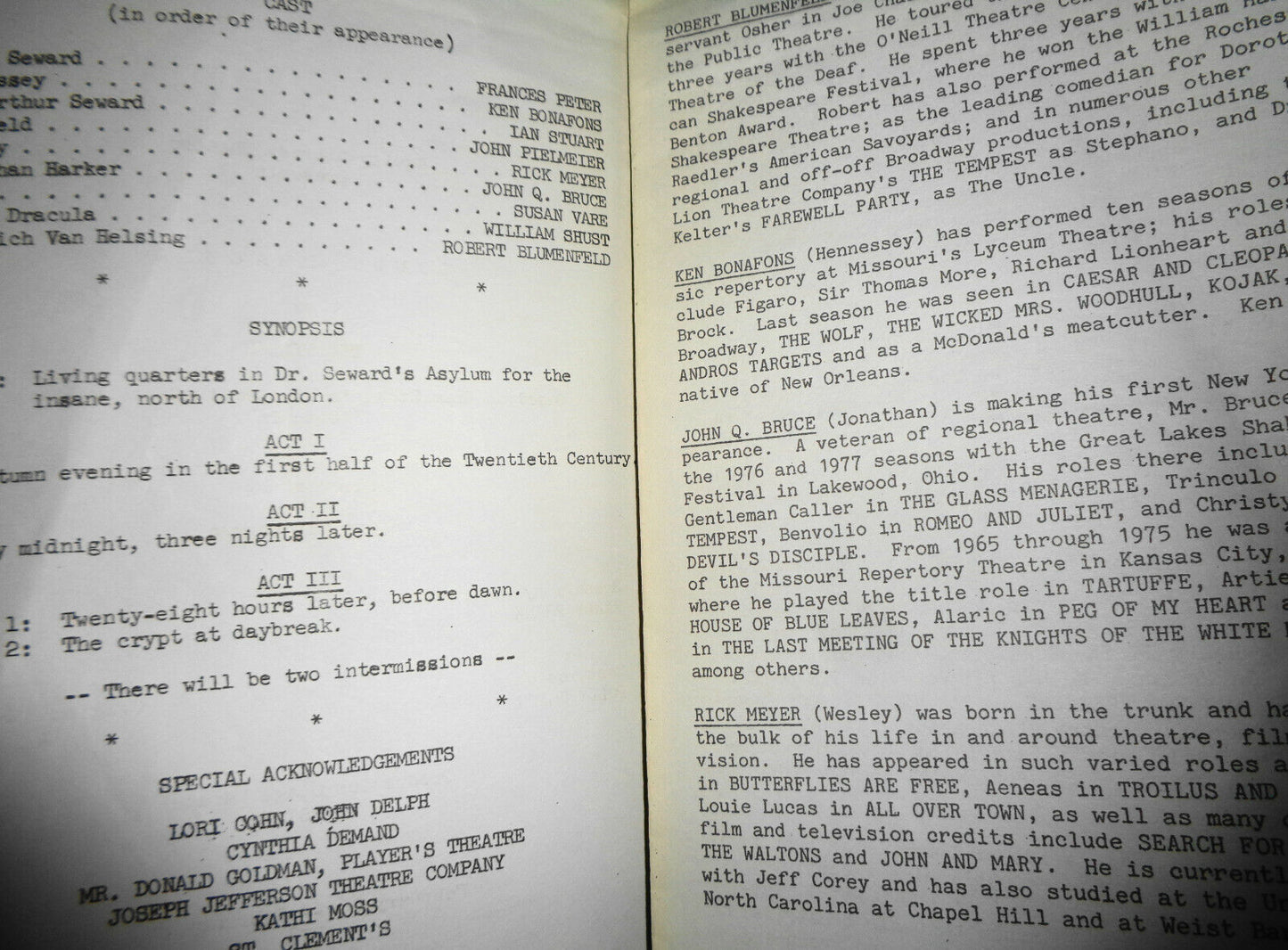 COUNT DRACULA BY TED TILLER - PROGRAM - FEB 16-26, 1978 EQUITY LIBRARY THEATRE