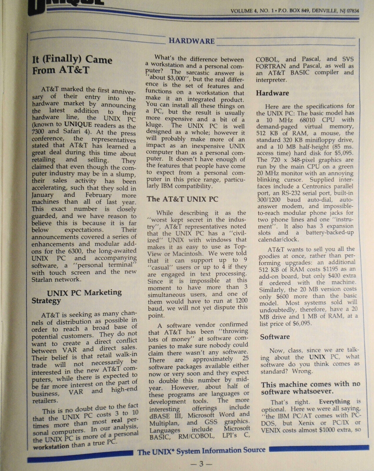 UNIQUE: The UNIX System Information Source, Oct. 1985 - Graphics; AT&T UNIX PC