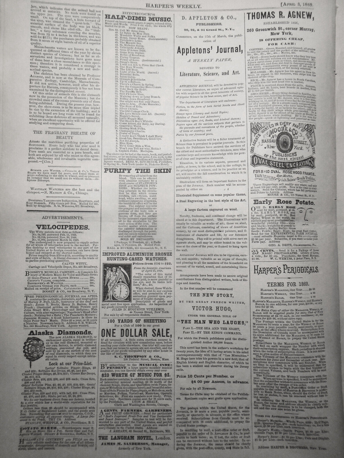 Harper's Weekly April 3, 1869: Grant cabinet; Sing Sing riot; Fulton Fish Market