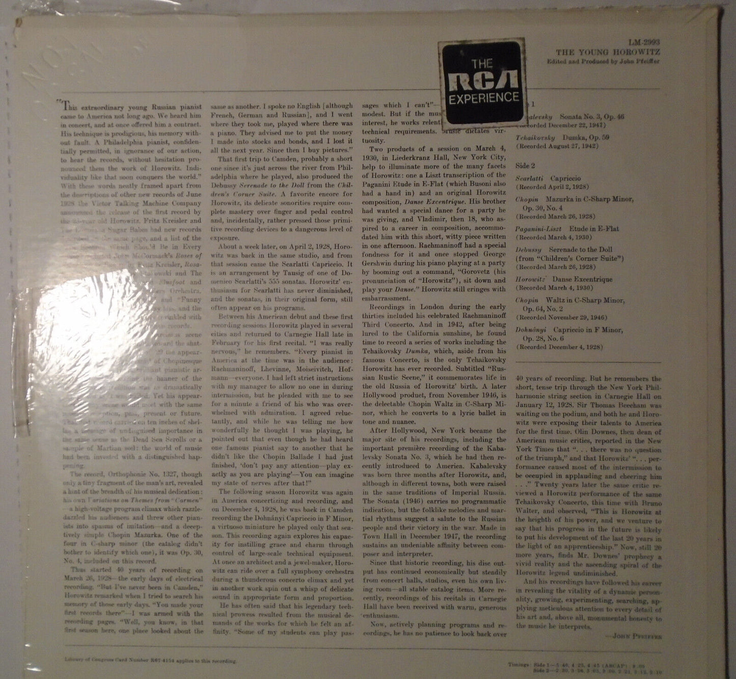 Vladimir Horowitz : 2 SEALED LPS - Rachmaninoff /Haydn & Young Horowitz