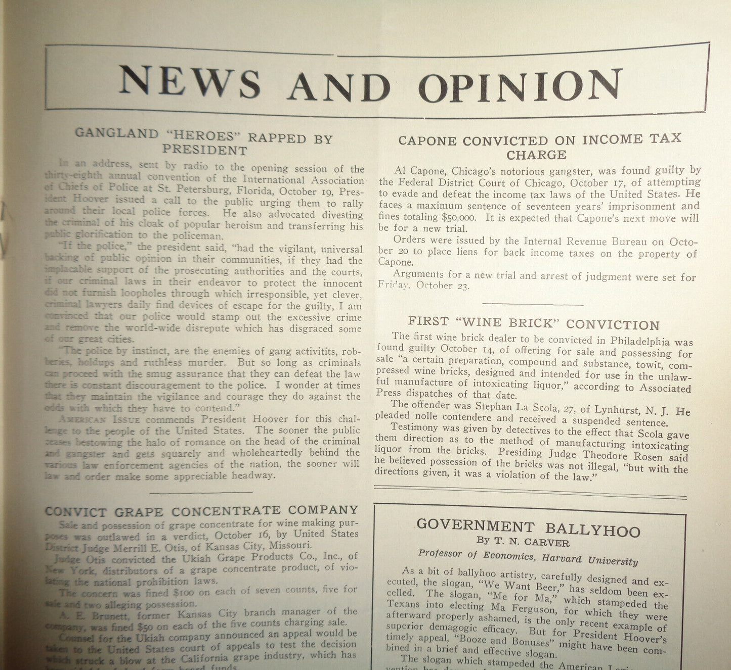 The American Issue (Prohibition journal) 10/24/1931 - Thomas Edison, Al Capone..