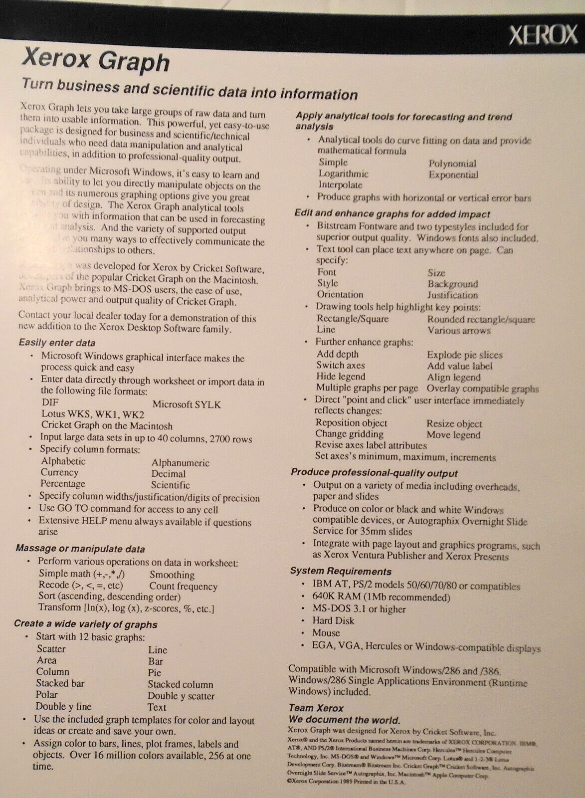 Xerox PC Software Press Kit 1989. Ventura Publisher, Formbase, Presents, Graph