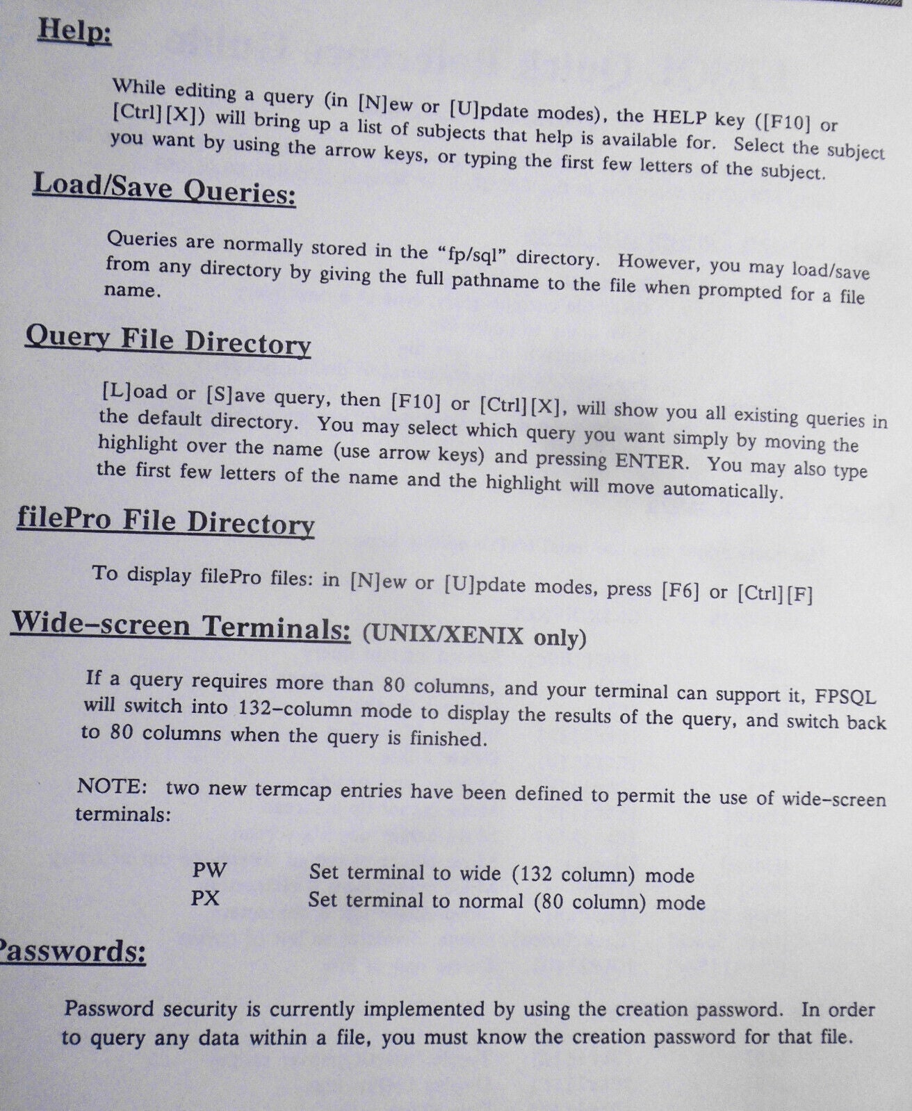 Filepro FPSQL Beta Test Program - Version 00.01.00, 1987 Manual & MSDOS software