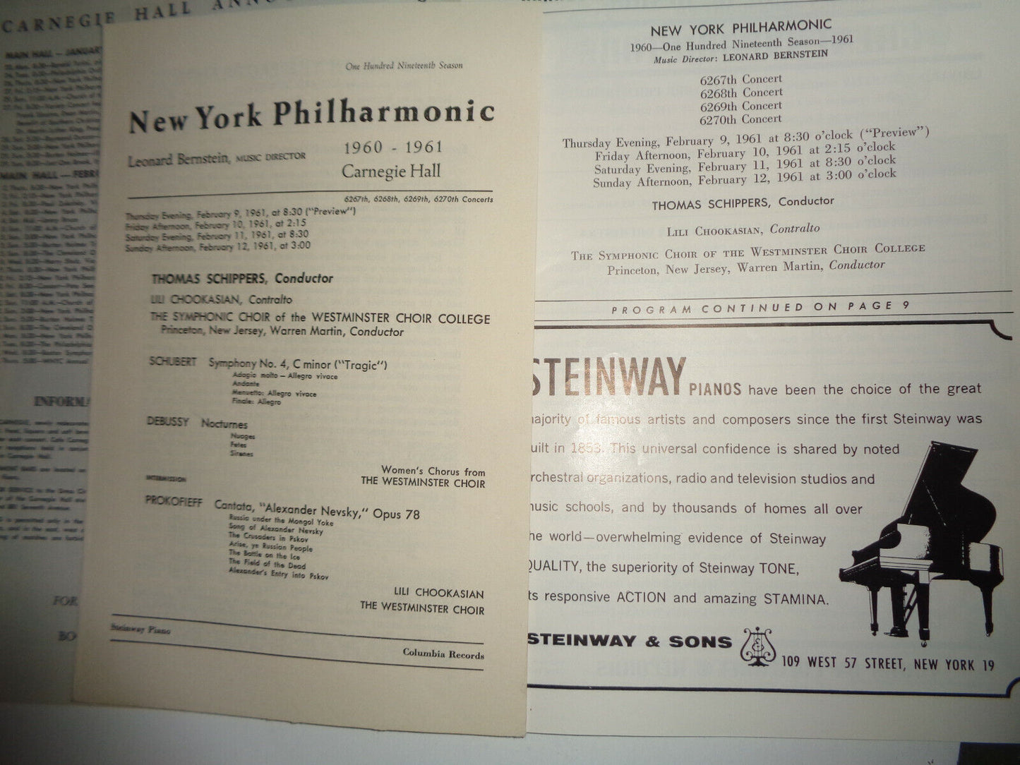 LILI CHOOKASIAN, CONTRALTO NEW YORK PHILHARMONIC PROGRAM, CARNEGIE HALL, 1961.
