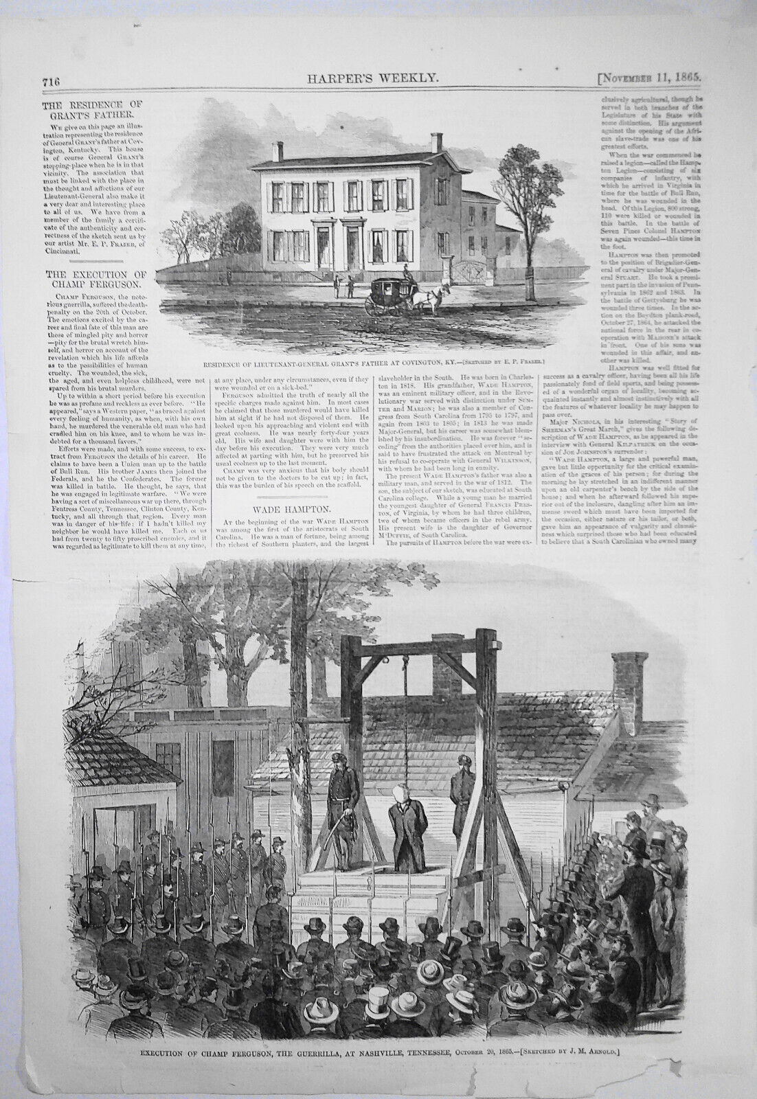 Execution of Champ Ferguson - Harper's Weekly, November 11, 1865 - Original