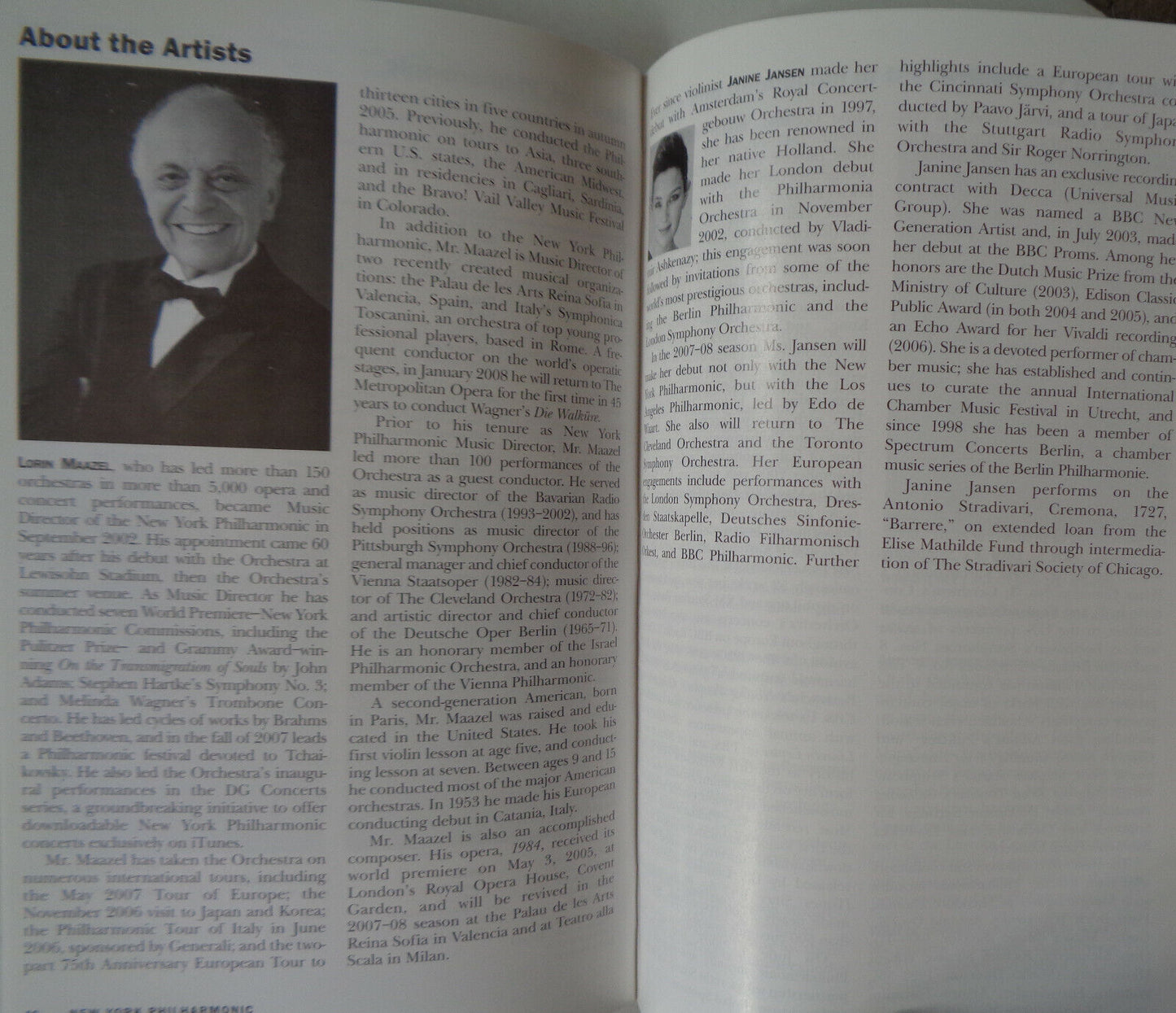 THE TCHAIKOVSKY EXPERIENCE: Lorin Maazel, Janine Jansen - PLAYBILL - OCT 3, 2007