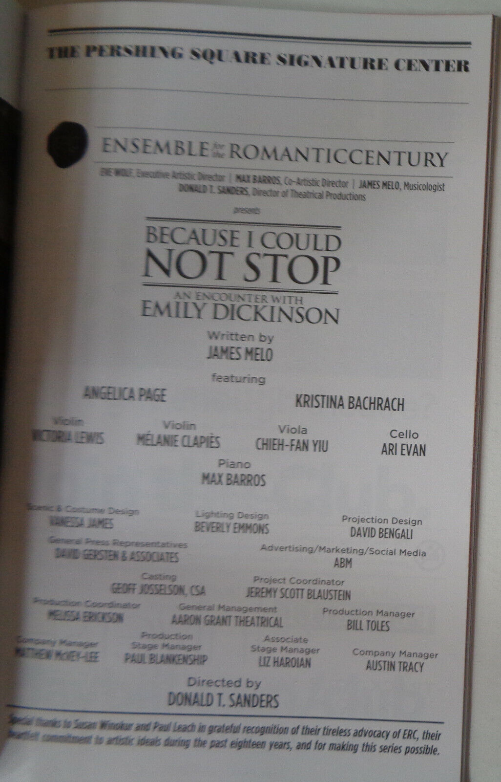 Because I Could Not Stop: An Encounter with Emily Dickinson - PLAYBILL Oct. 2018