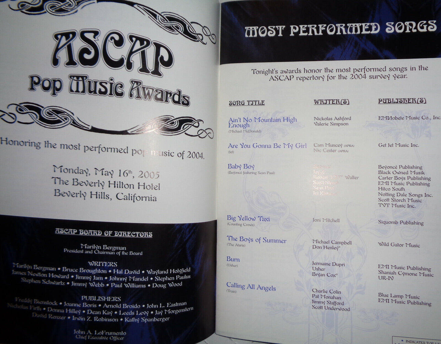 ASCAP Pop Music Awards 2005 Souvenir Program - Neil Young, Jermaine DuPri et al