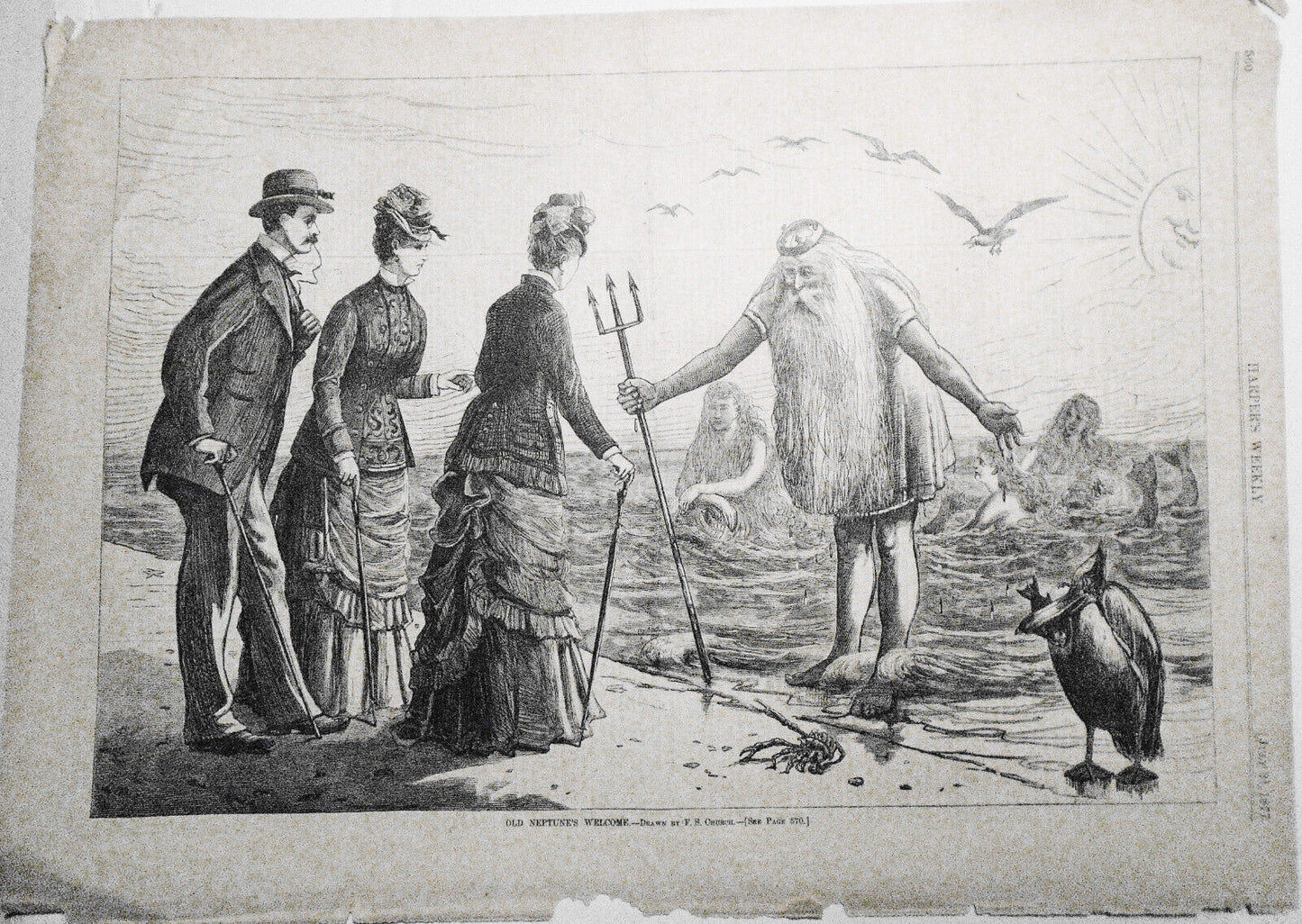 Old Neptune's Welcome - Harper's Weekly -- July 21, 1877 Original