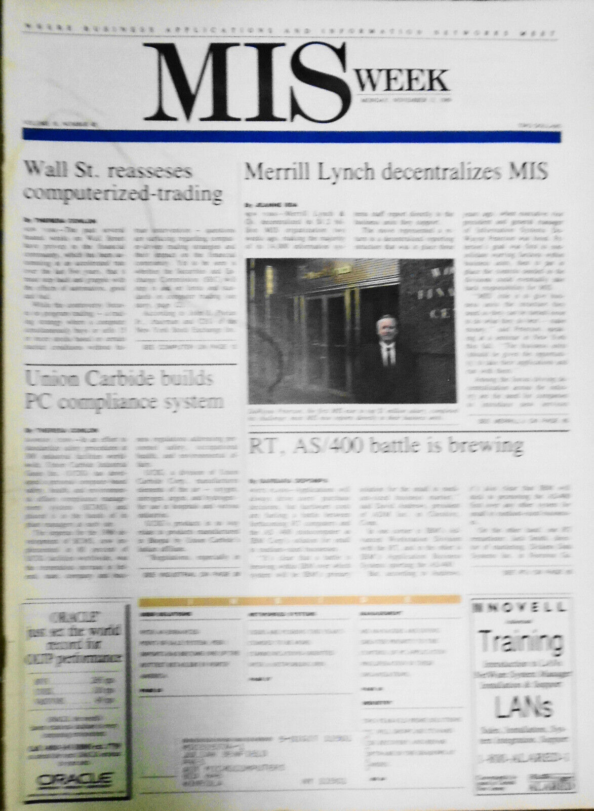 MIS Week, November 13, 1989 - Wall Street reassesses computerized trading, etc