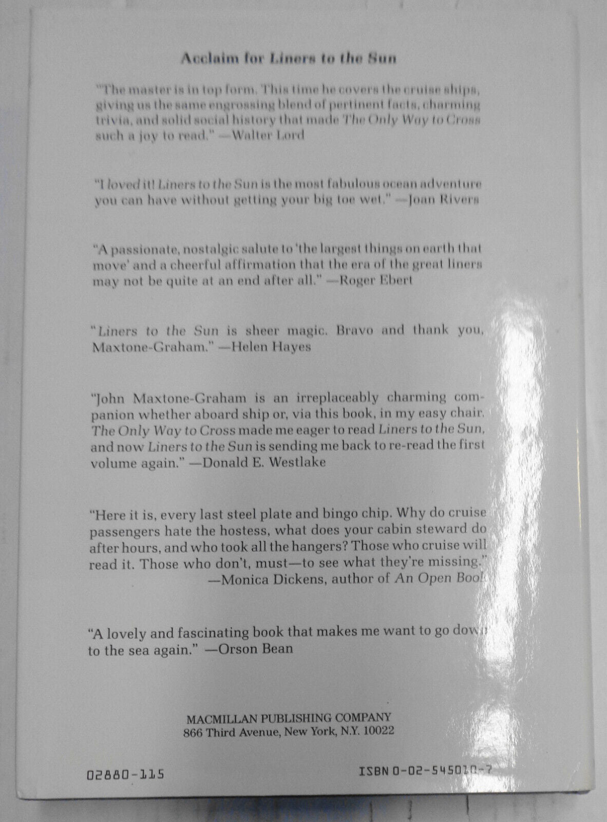 Liners To The Sun By John Maxtone-Graham SIGNED First Edition, 1985 Hardcover/DJ