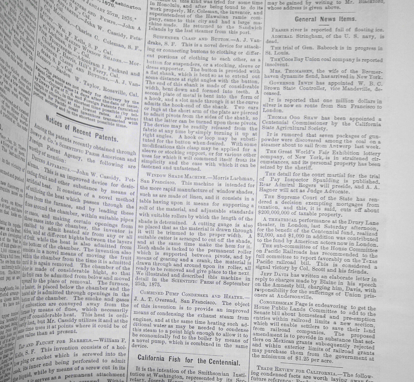 Mining and Scientific Press Feb 12, 1876. Edison's "New Force"; Mining Debris...