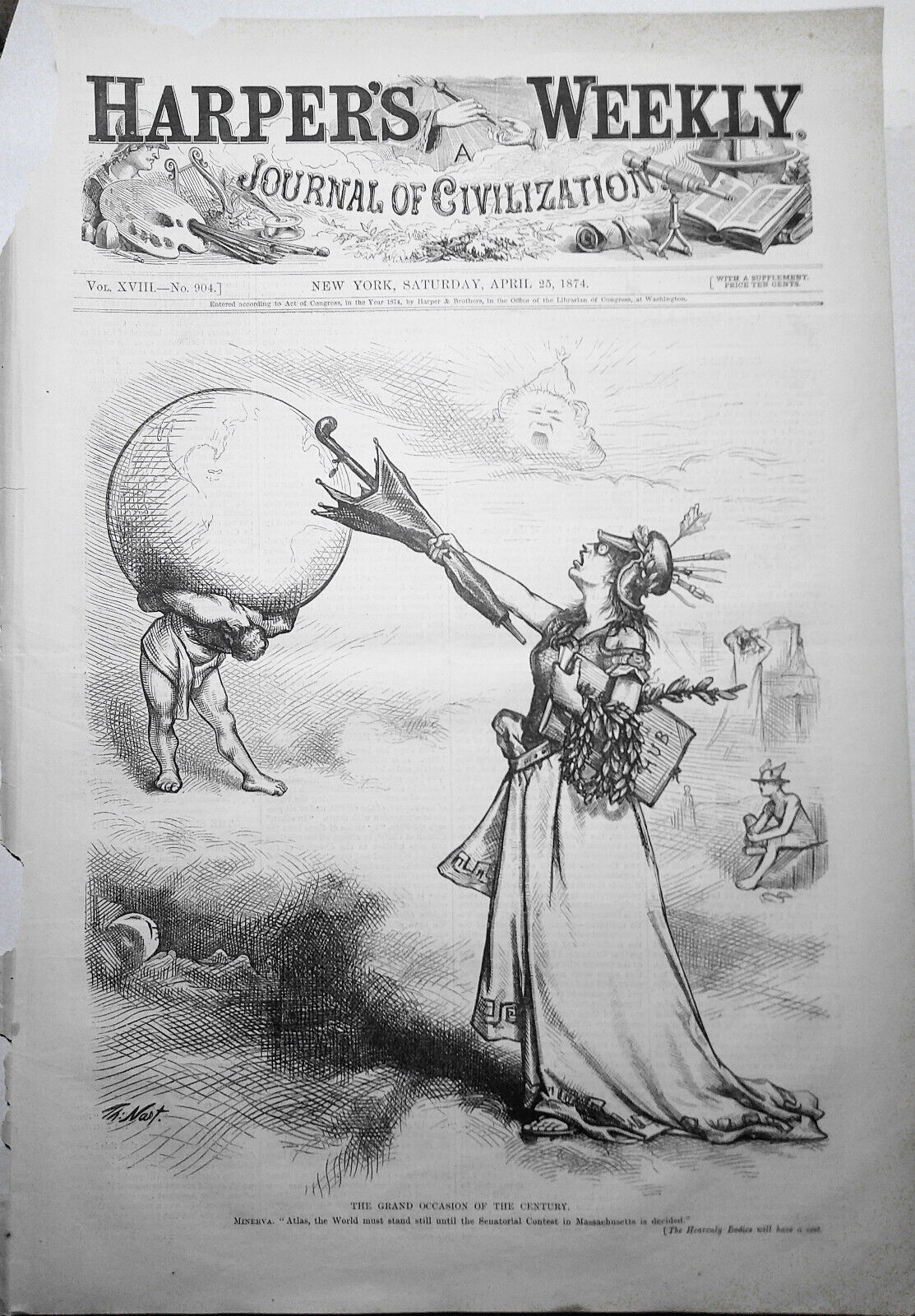 "Grand occasion of the century" by Thomas Nast. Harper's Weekly, April 25, 1874.