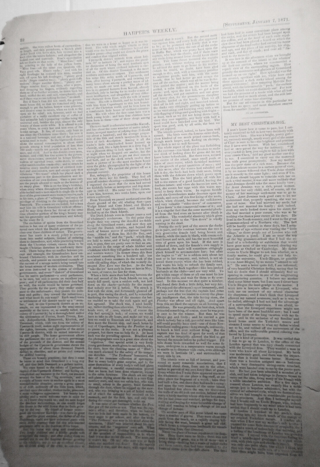 Across The Arctic Circle - Harper's Weekly, 1871 -3 Pages With Story & 10 Prints