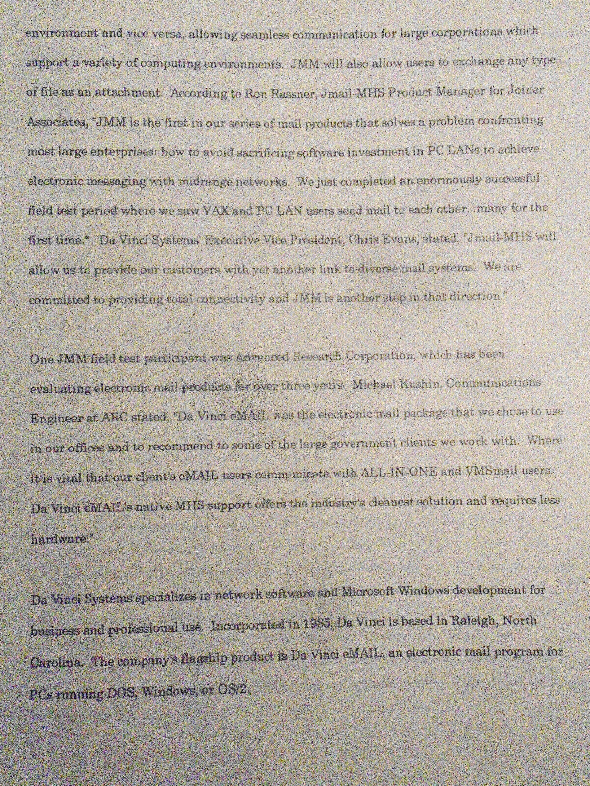 Take a look at Da Vinci eMail - 1990 Press Kit