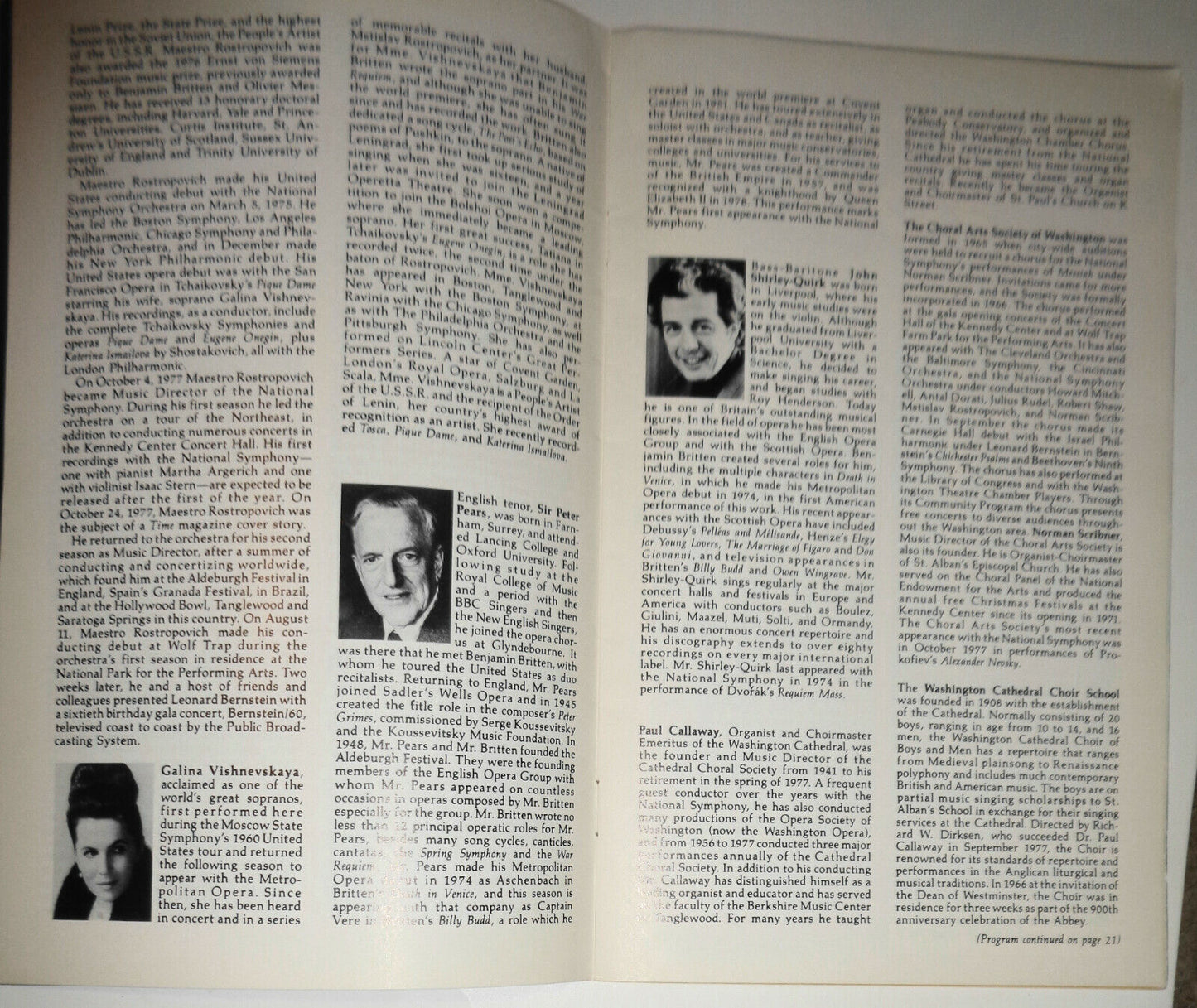 NATIONAL SYMPHONY ORCH - STAGEBILL JAN 1979 Rostropovich, Vishnevskaya, Du Pre