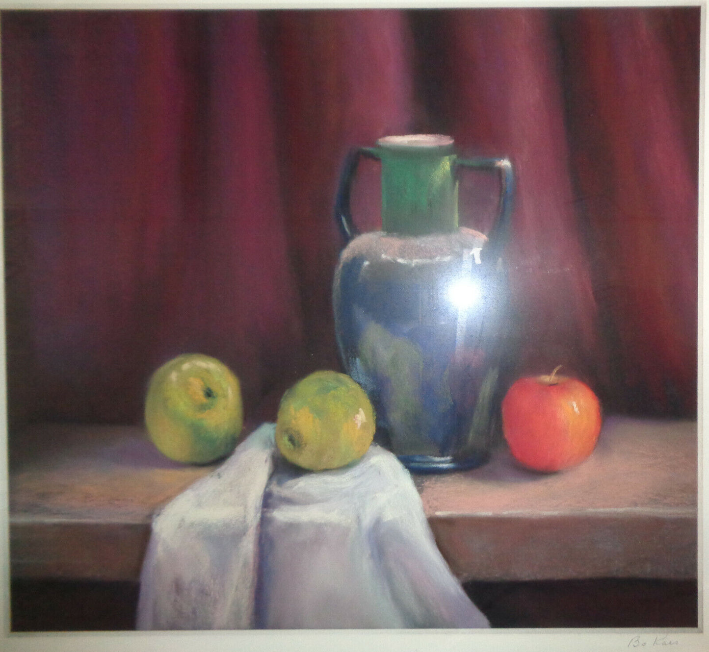 Bo Kass : Fruit and Pitcher Pastel - Signed original drawing, framed