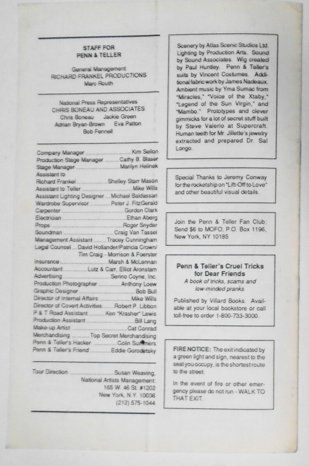 Penn & Teller: The Refrigerator Tour - Programme - 1990