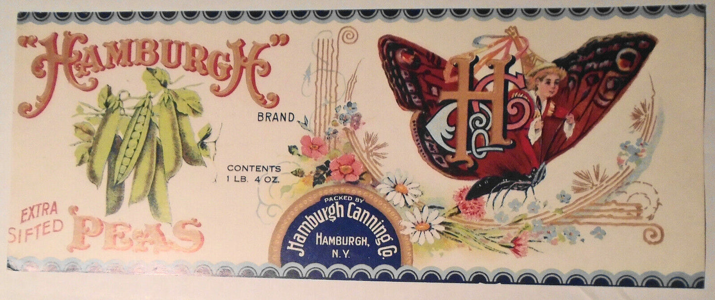 Hamburgh Brand Extra Sifted Peas. Can Label
