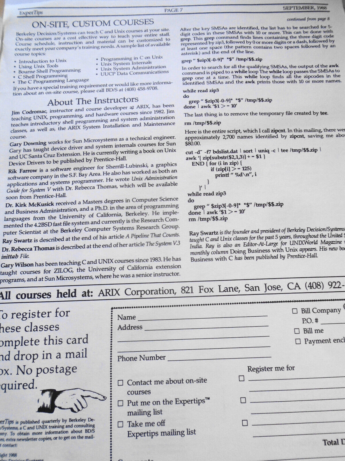 ExperTips, September 1988 -- A C and UNIX Newsletter - Vol. 2, No.1