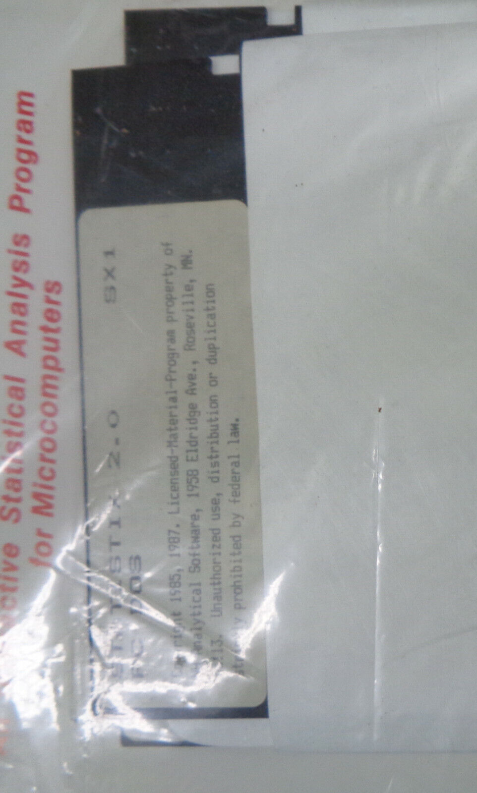 Statistix, by NH Analytical Software. Version 2.0, 1987. BRAND NEW