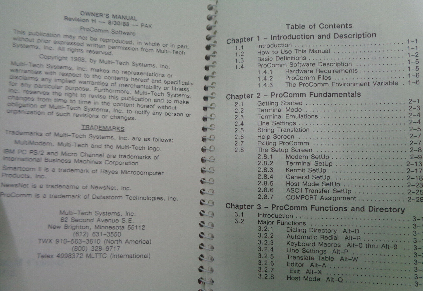 ProComm Software (manual & disk) + MultiModem Manual 1988 by Multi-Tech Systems