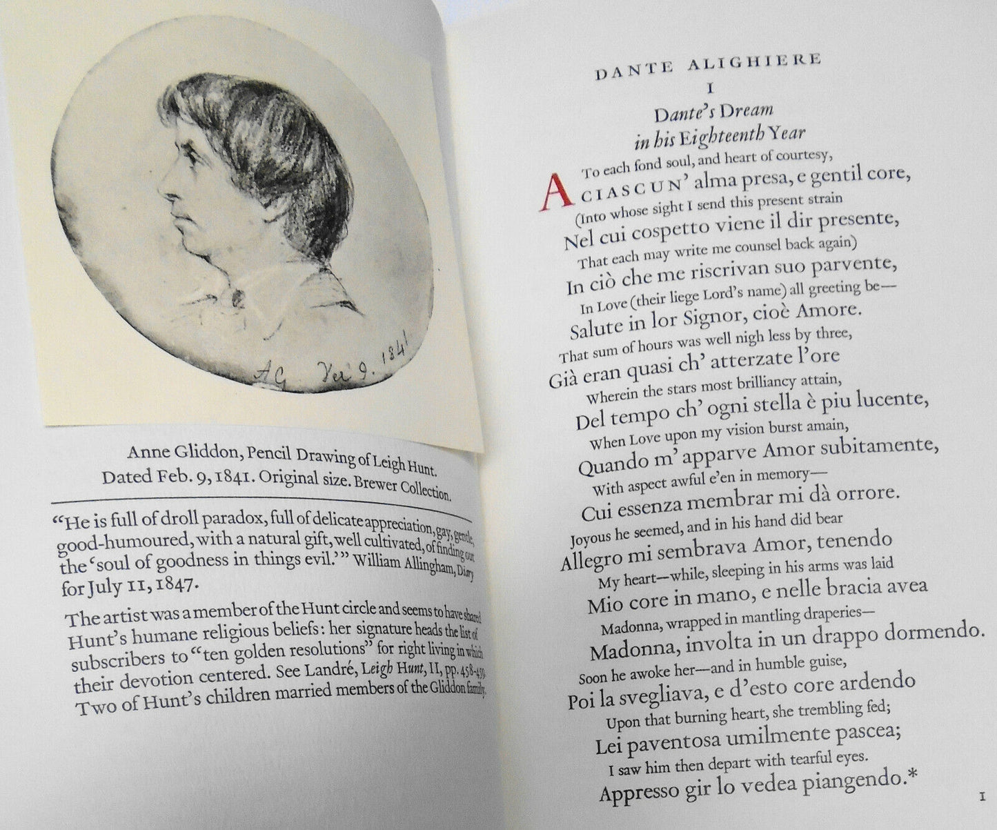 Leigh Hunt : On eight sonnets of Dante. 1965